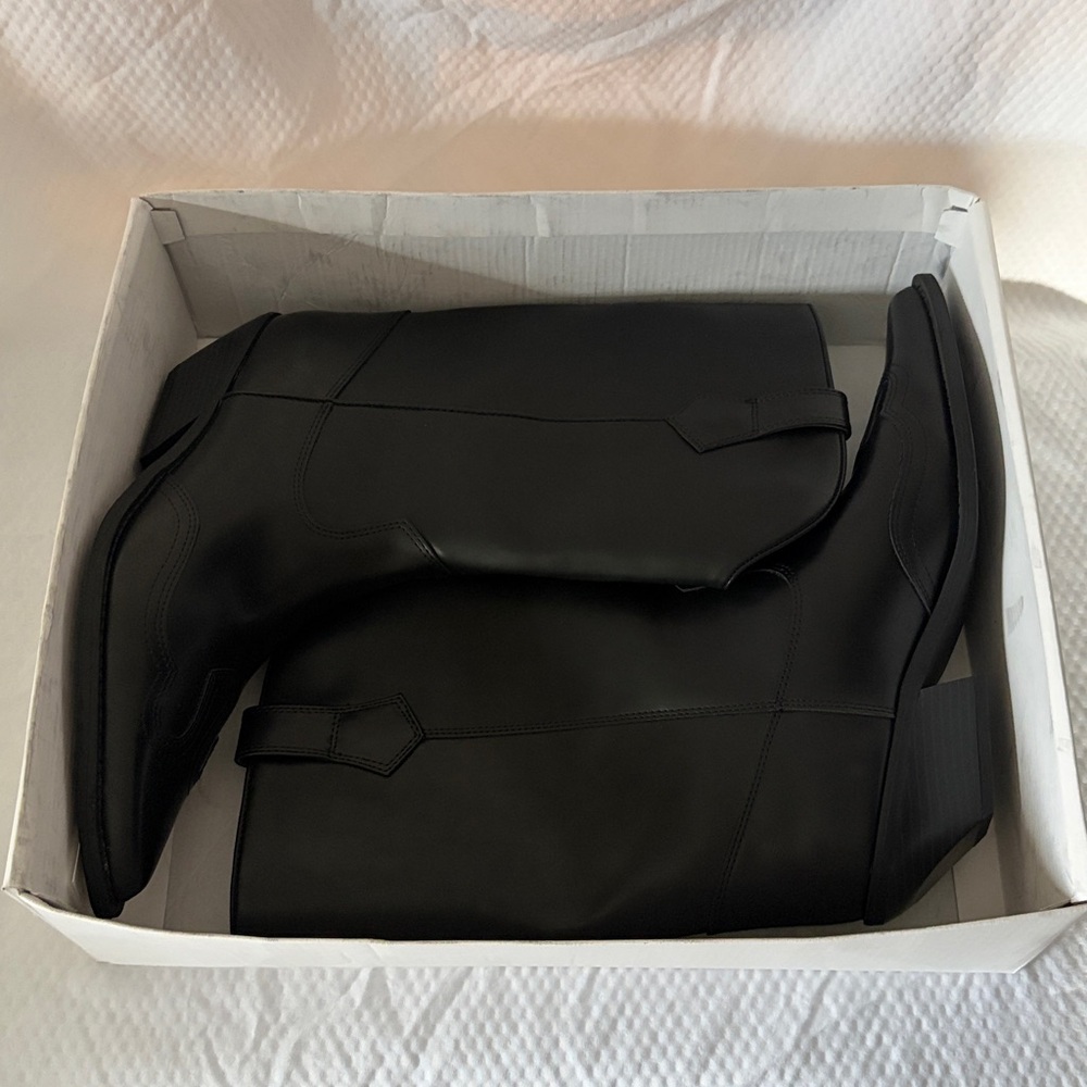 BNIB Abound size 9m Black faux Leather Cowgirl Boots pointed toe small heel - Picture 9 of 10